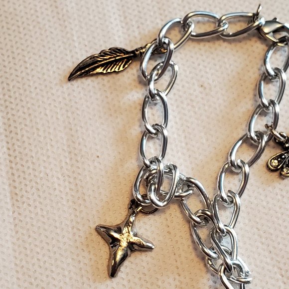 7.5" Silver Tone Charm Bracelet Nature Theme Style - Picture 4 of 4